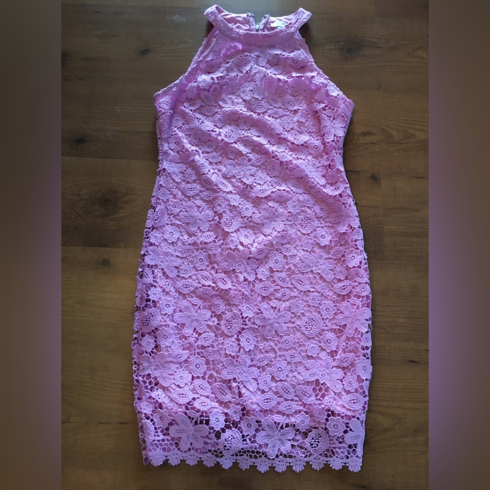 Umgee pink lace sleeveless cocktail dress.